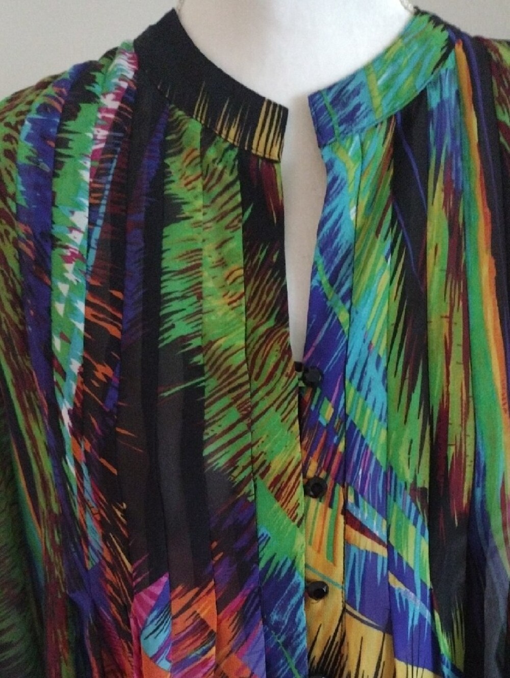 Sheer Multicolor Abstract Button-Front Blouse - Picture 2 of 3